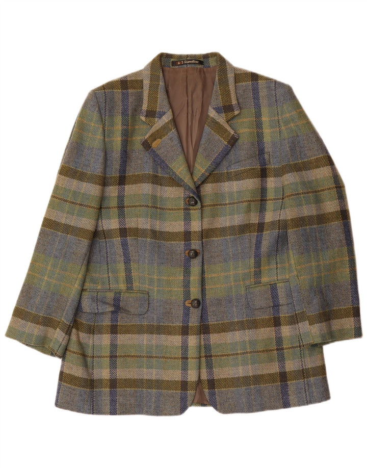 Giacca blazer a 3 bottoni da donna DAKS UK 14 grande lana a quadri multicolore
