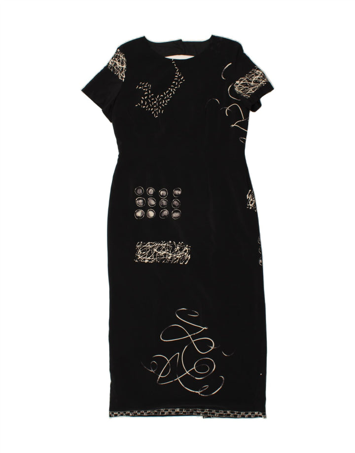 MICHEL AMBERS Womens Abstract Pattern Maxi Dress UK 14 Large Black Vintage Michel Ambers and Second-Hand Michel Ambers from Messina Hembry 