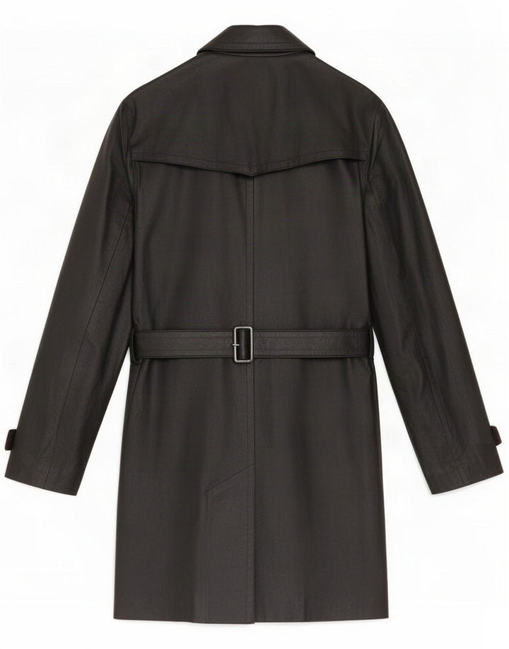 Cappotto vintage in pelle doppio petto da donna UK 16 grande Nero