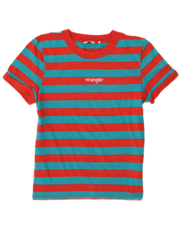 T-shirt grafica da donna Wrangler Top UK 6 XS cotone a righe arancione