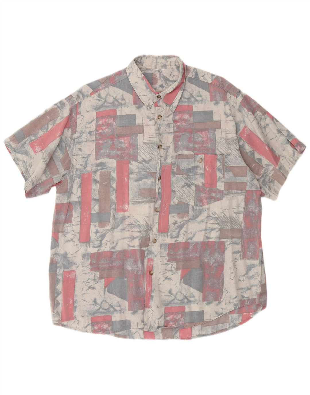 Camicia a maniche corte vintage da uomo con motivo astratto XL grigia