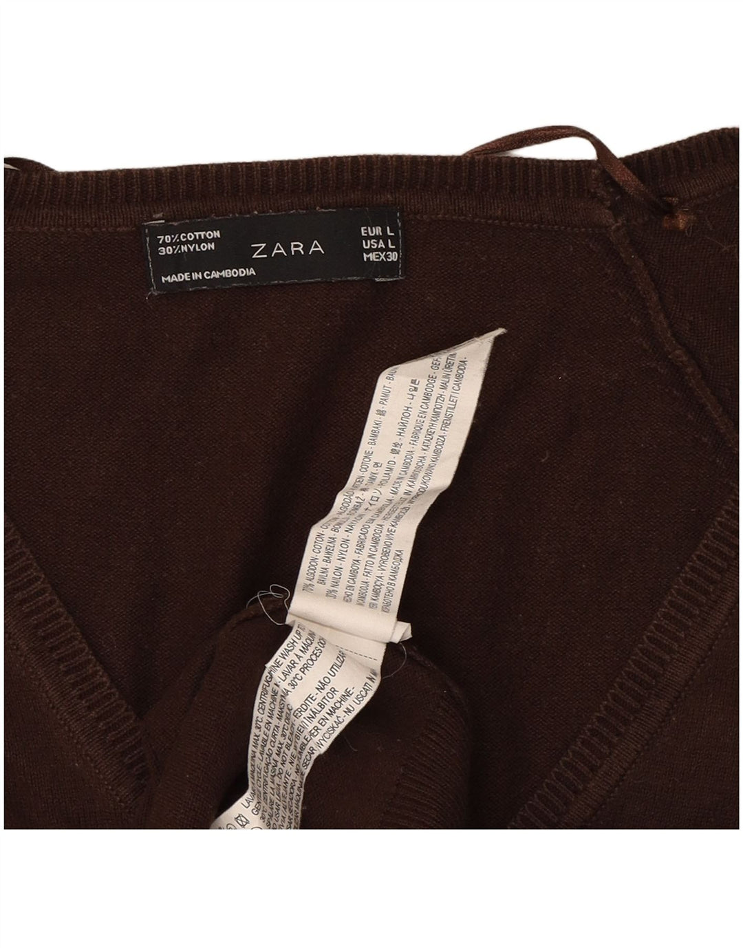 ZARA Womens Cardigan Sweater UK 14 Large Brown Cotton