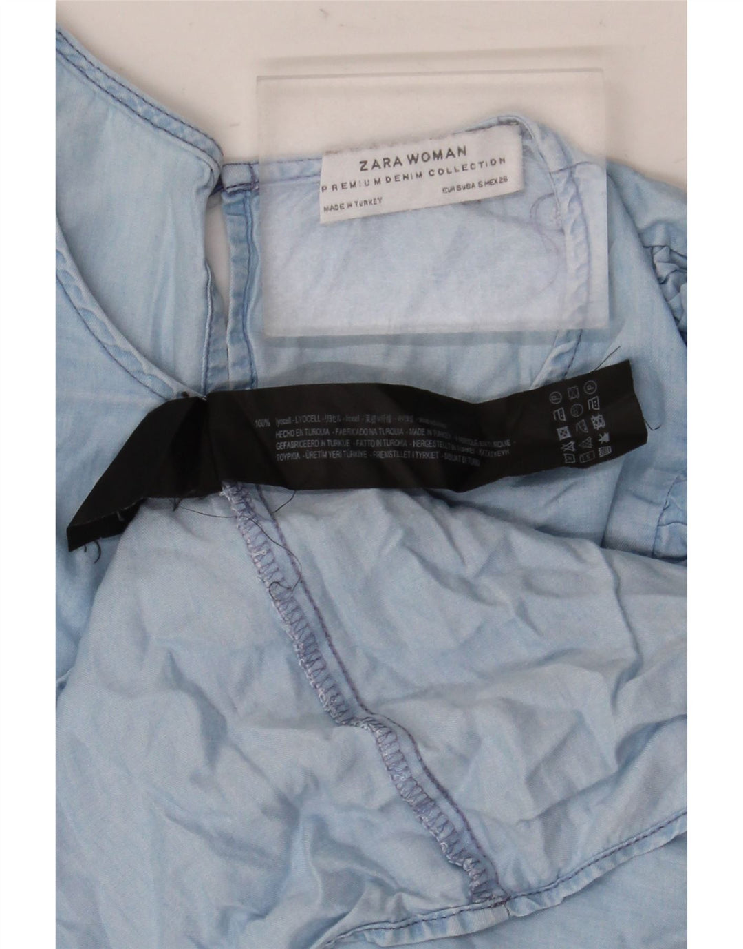 Top Zara da donna con maniche a 3/4 con volant sul davanti, camicetta UK 10 piccolo in Lyocell blu