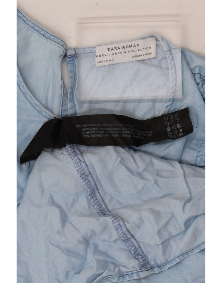 Top Zara da donna con maniche a 3/4 con volant sul davanti, camicetta UK 10 piccolo in Lyocell blu