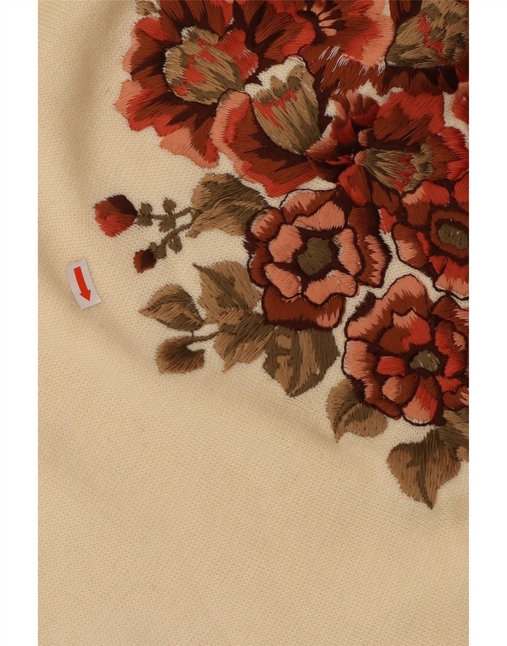 PANCALDI & B Maglione maglione girocollo da donna UK 16 Grande motivo floreale bianco sporco