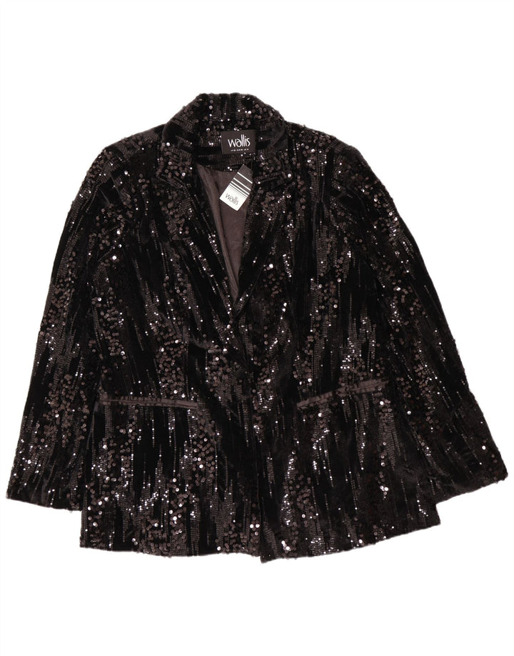 Giacca blazer con paillettes a 1 bottone da donna WALLIS UK 20 2XL poliestere nero