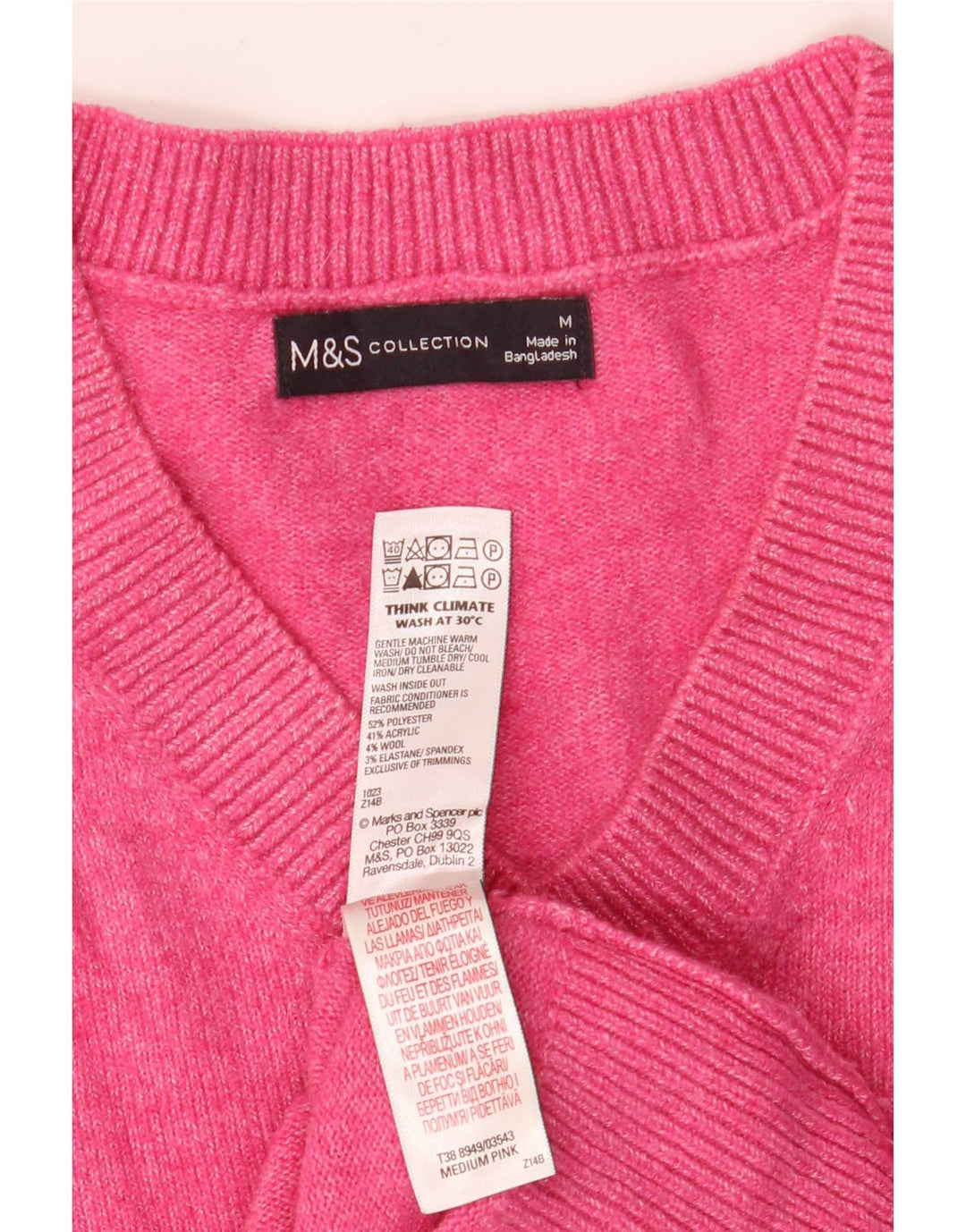 Maglione maglione con scollo a V da donna Marks & Spencer UK 14 Poliestere rosa medio