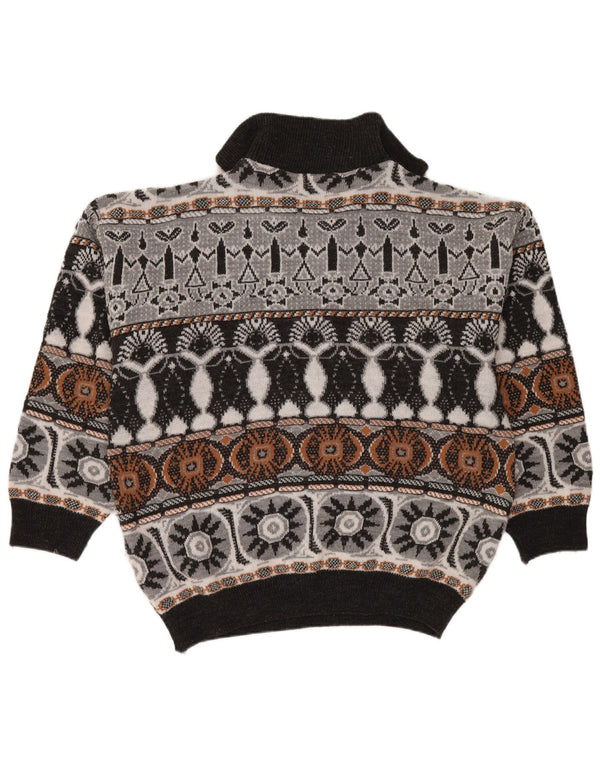 Vintage Mens Loose Fit Zip Neck Jumper Sweater EU 52/54 XL Grey Geometric