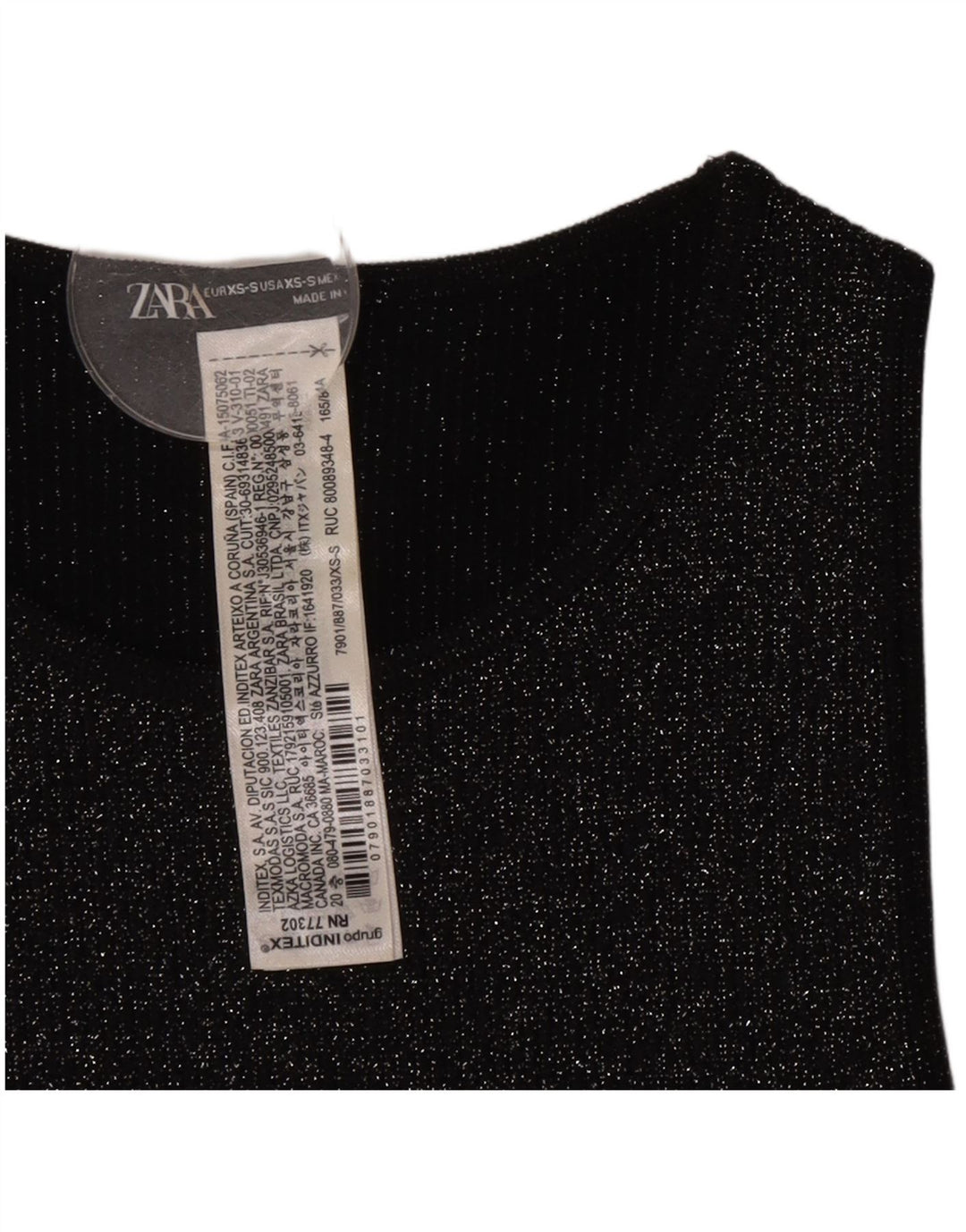 Top corto senza maniche da donna Zara UK 4 XS poliestere chiazzato nero