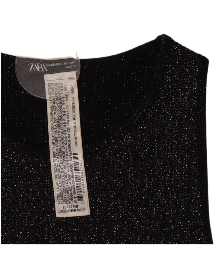 Top corto senza maniche da donna Zara UK 4 XS poliestere chiazzato nero