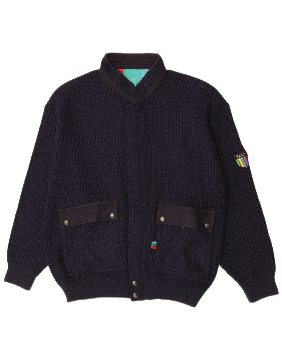 Maglione cardigan da uomo Loli Wolf grande lana blu navy