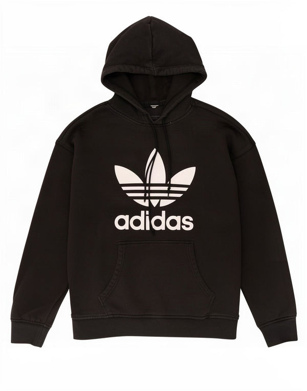 Felpa con cappuccio grafica da donna Adidas UK 14 cotone nero medio