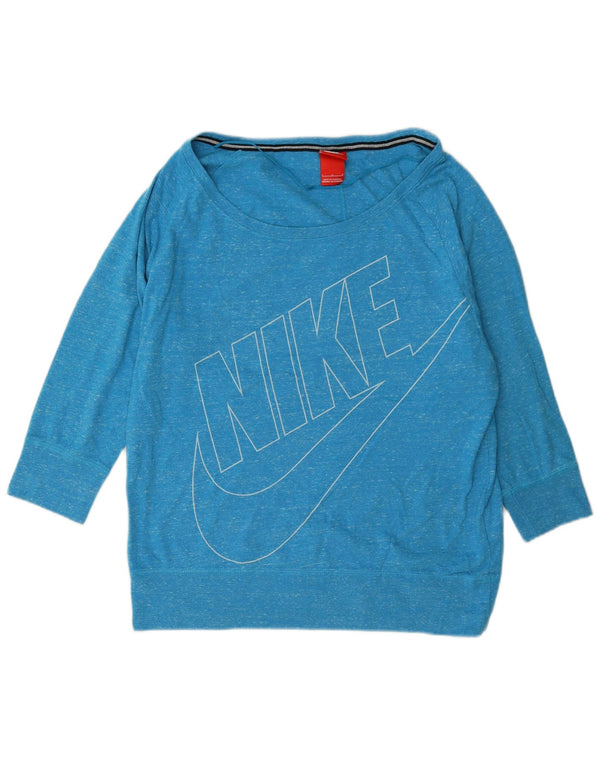 Felpa grafica Nike da donna con maniche a 3/4, UK 16, grande blu screziato