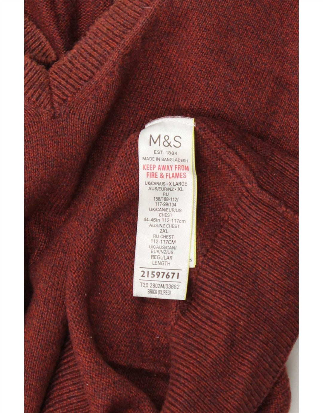 Maglione da uomo con scollo a V Marks & Spencer XL in cotone marrone