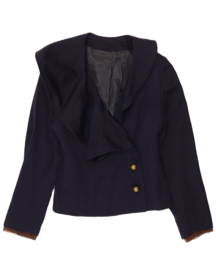 Giacca blazer vintage da donna a 2 bottoni UK 10 piccola blu navy