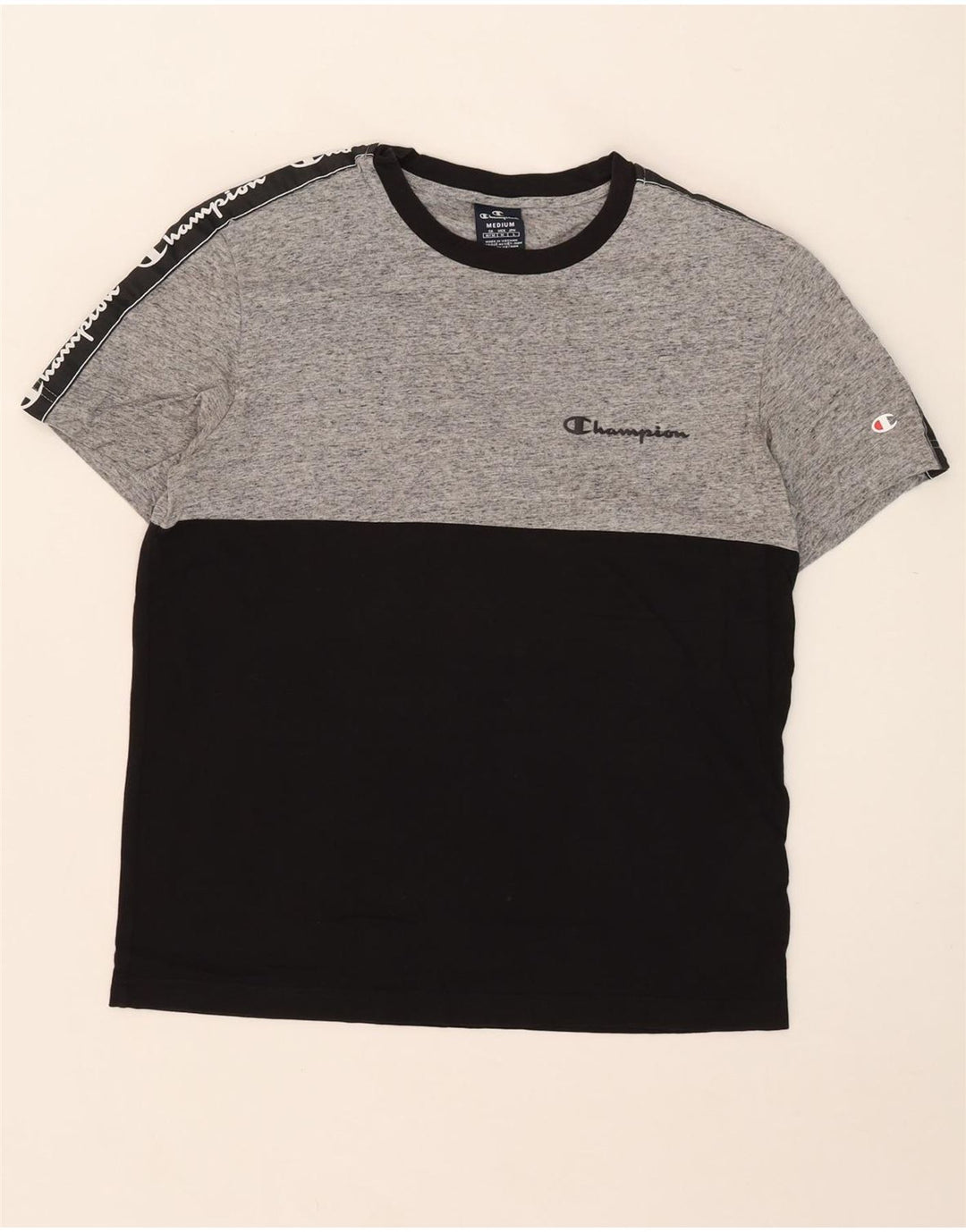 T-shirt grafica da uomo Champion Top in cotone color block medio nero