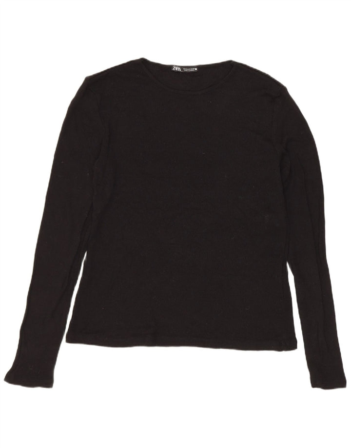 ZARA Maglione da Donna con Scollo a Barca UK 12 Viscosa Nera Media