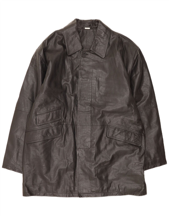 Cappotto in pelle vintage da uomo UK 44/46 XL in pelle nera