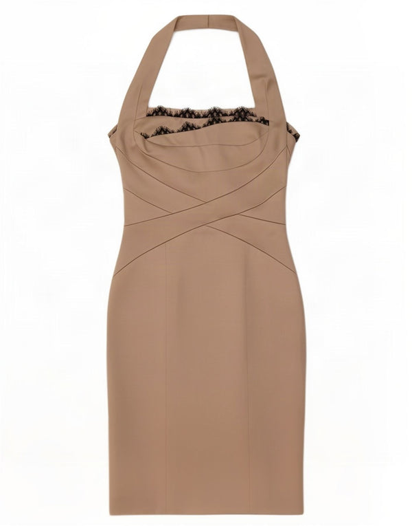 Abito halter da donna Karen Millen UK 10 Piccolo acetato floreale beige