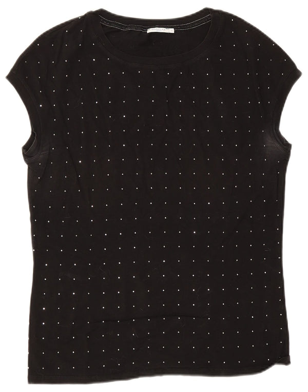 T-shirt da donna Marella Top UK 10 piccola in cotone maculato nero