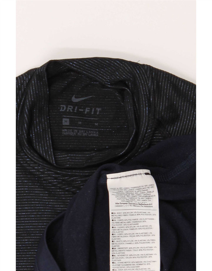 Nike Dri Fit Top da donna a maniche lunghe UK 12 Medium Navy Blue Striped Nylon