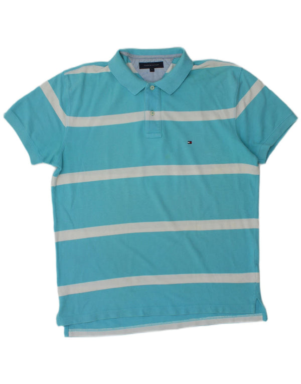 Polo da uomo Tommy Hilfiger grande in cotone a righe blu