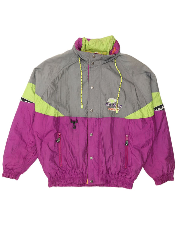 Giacca a vento vintage da uomo vestibilità ampia UK 40 grande blocco di colore viola