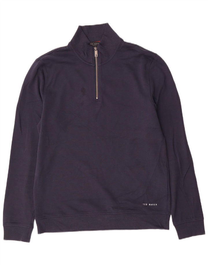 Felpa da uomo con collo con zip Ted Baker, taglia 3, cotone medio blu navy