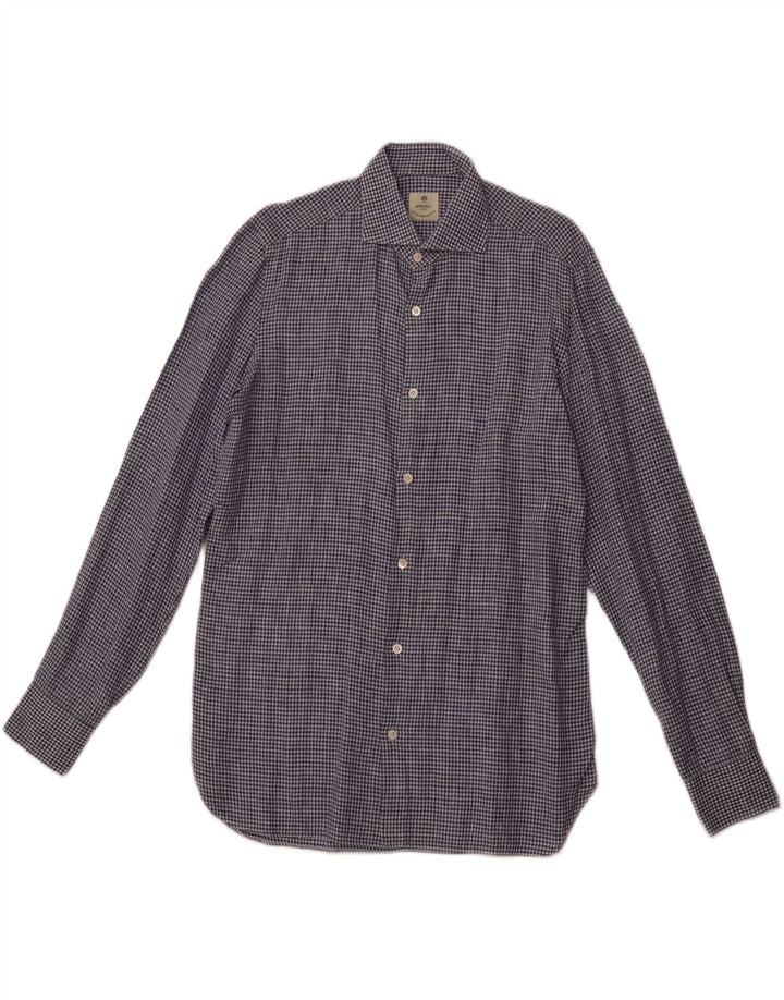 Camicia da uomo BORRELLI taglia 40 15 3/4 cotone a quadretti blu medio