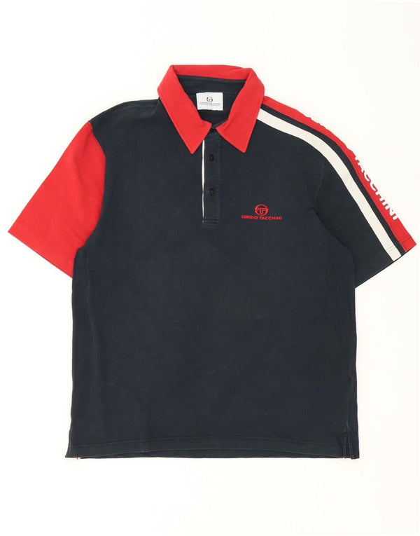 Sergio Tacchini Mens Graphic Polo Shirt Large Navy Blue Colourblock