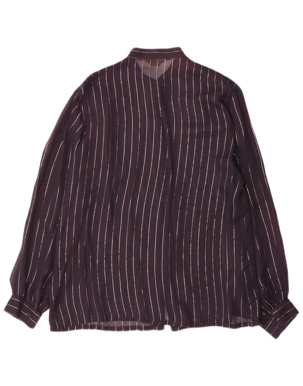 Camicetta camicia vintage da donna IT 46 grande gessato blu navy