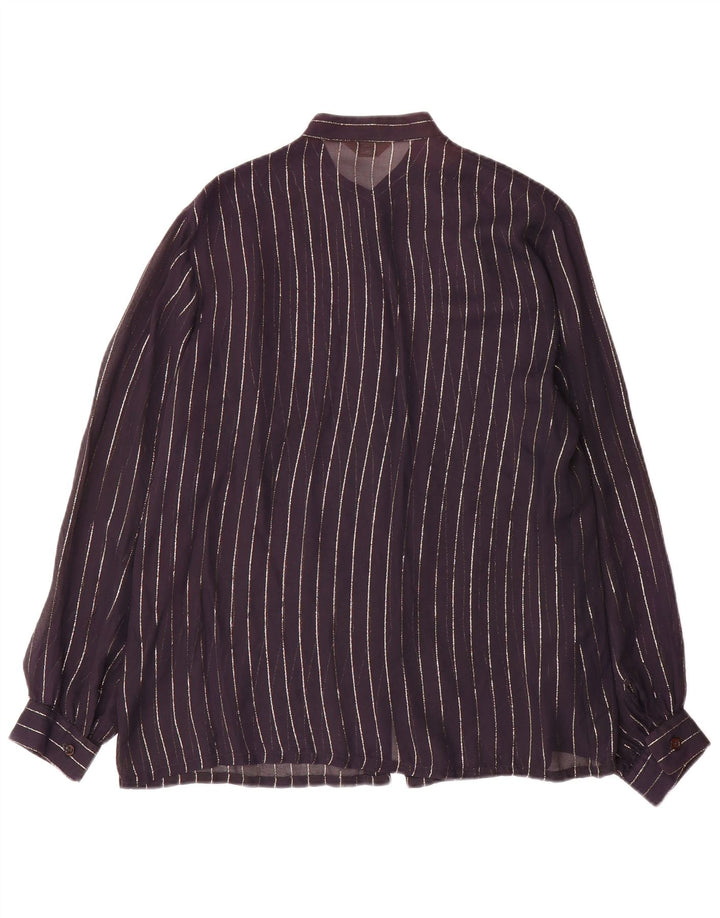 Camicetta camicia vintage da donna IT 46 grande gessato blu navy