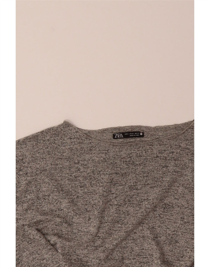 ZARA Womens Top Long Sleeve UK 14 Medium Grey Flecked