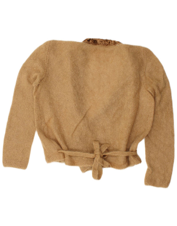 Maglione cardigan avvolgente corto da donna vintage oversize UK 16 grande beige