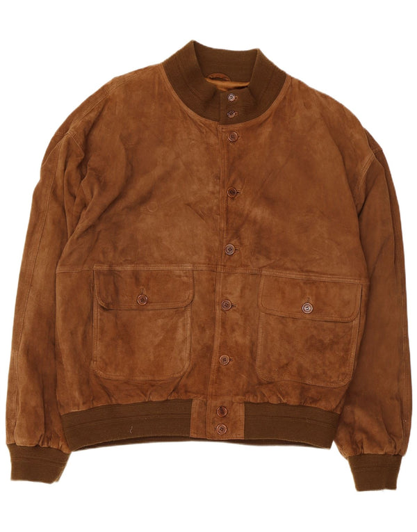 Giubbotto bomber vintage in pelle scamosciata da uomo IT 58 4XL in pelle marrone