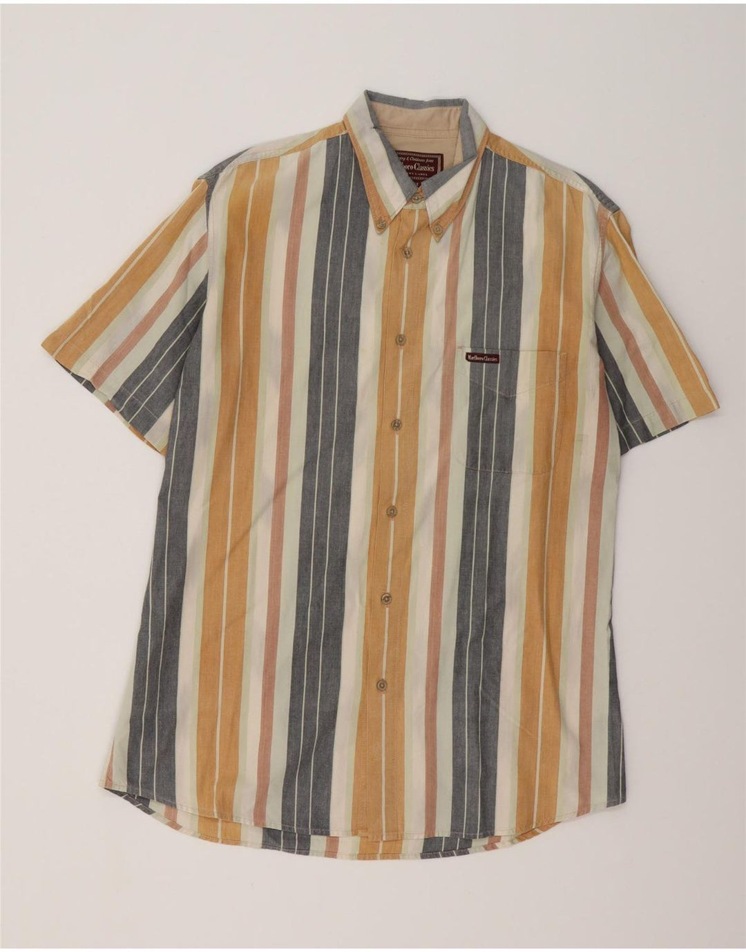 MARLBORO CLASSICS Camicia a maniche corte da uomo XL in cotone a righe multicolore