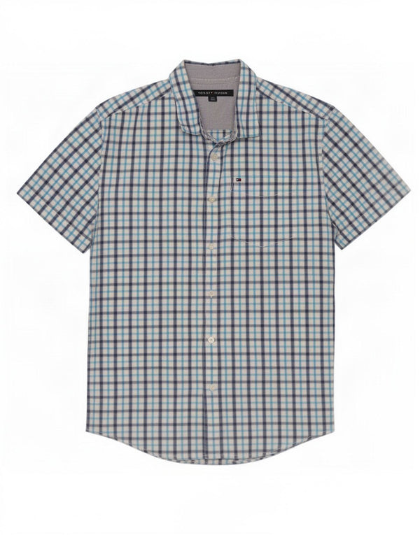 Camicia a maniche corte da uomo Tommy Hilfiger, cotone a quadri blu grandi
