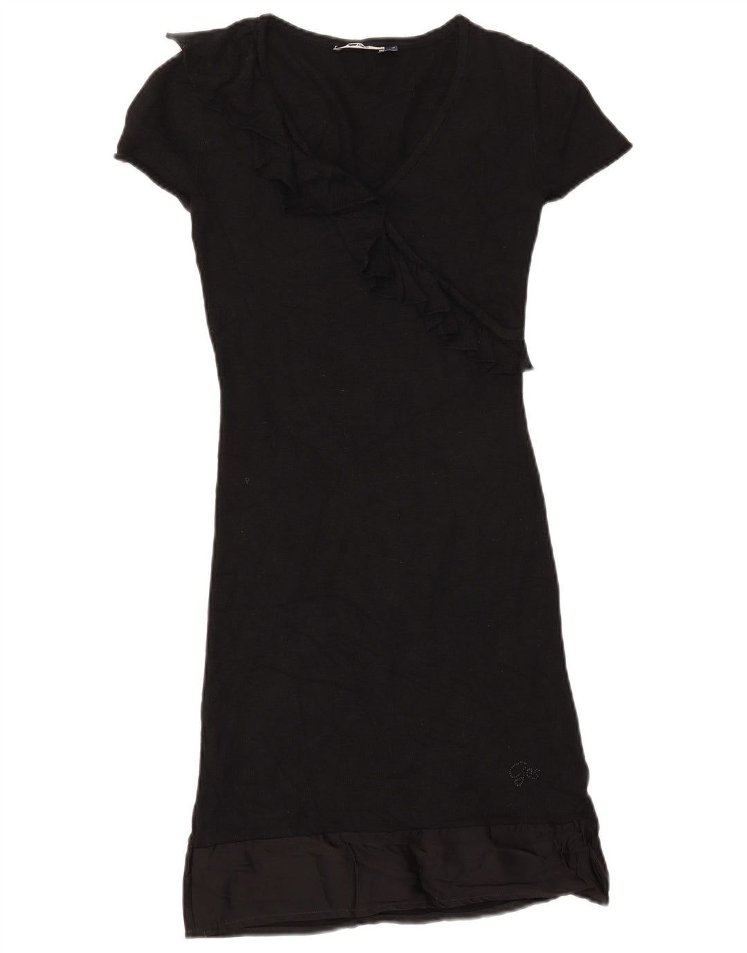 Abito maglione da donna GAS a maniche corte con volant sul davanti UK 10 piccolo nero