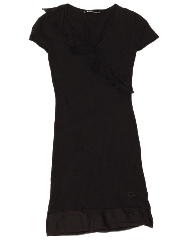 Abito maglione da donna GAS a maniche corte con volant sul davanti UK 10 piccolo nero