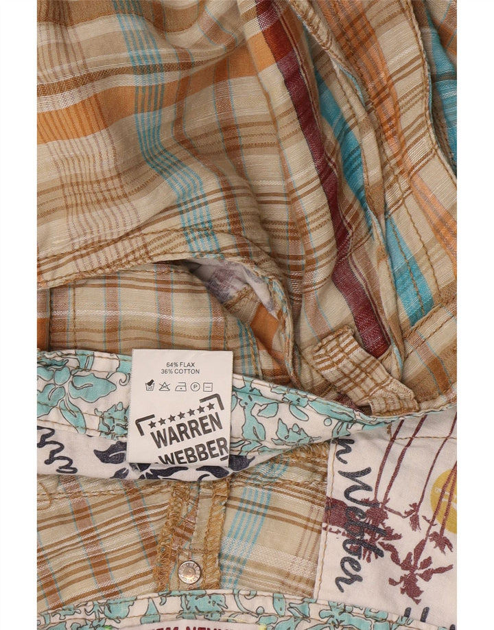 Pantaloncini cargo da uomo Warren Webber XL W36 Lino a quadri beige