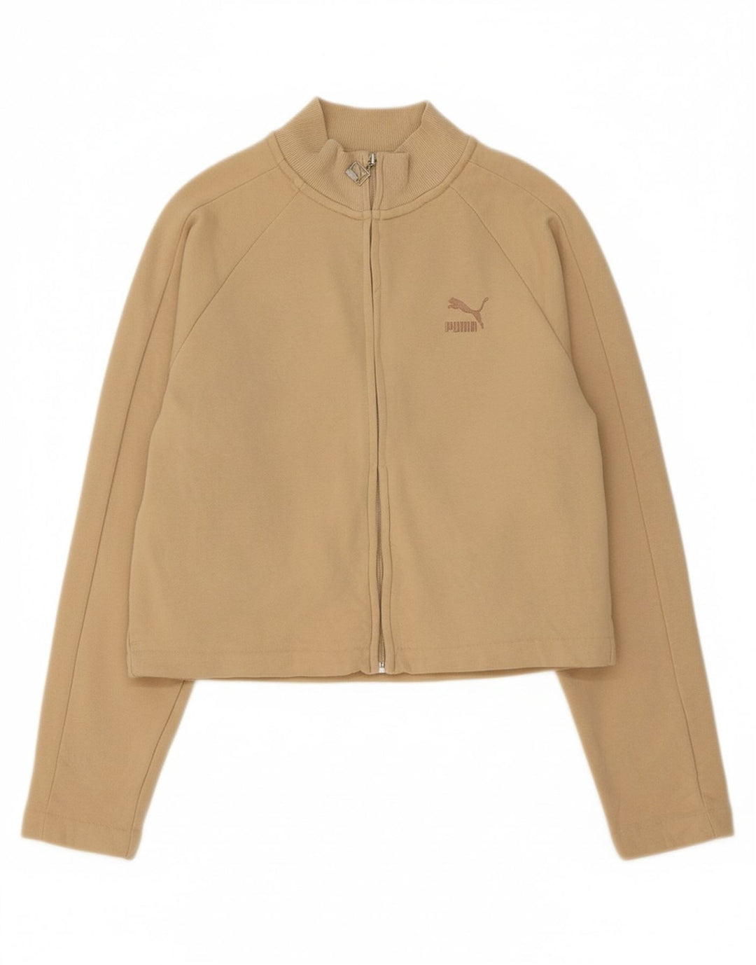 PUMA Womens Crop Tracksuit Top Jacket UK 16 Large Beige Cotton