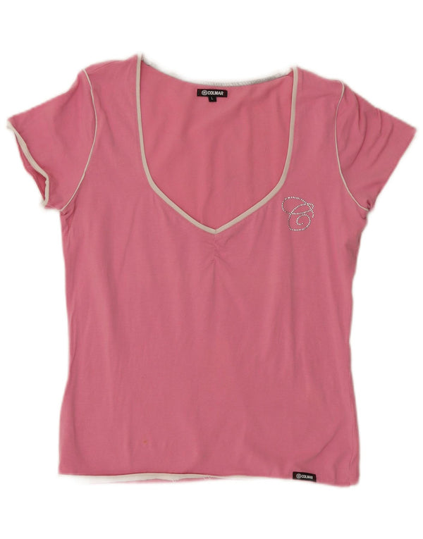 T-shirt grafica slim fit da donna Colmar UK 16 Grande logo in cotone rosa