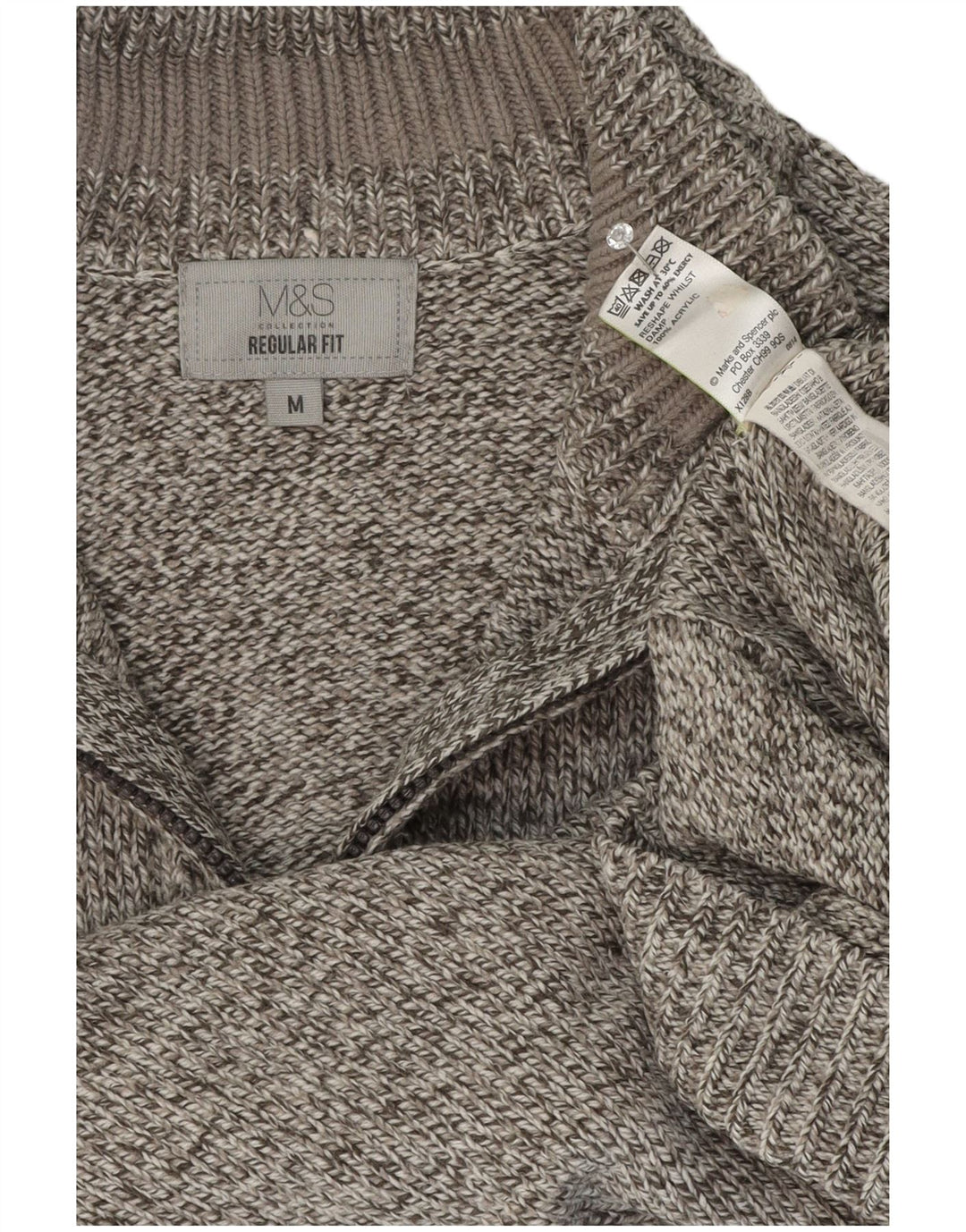 Maglione da uomo Marks & Spencer con zip e collo grigio medio screziato