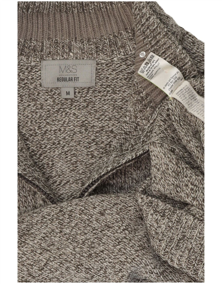 Maglione da uomo Marks & Spencer con zip e collo grigio medio screziato