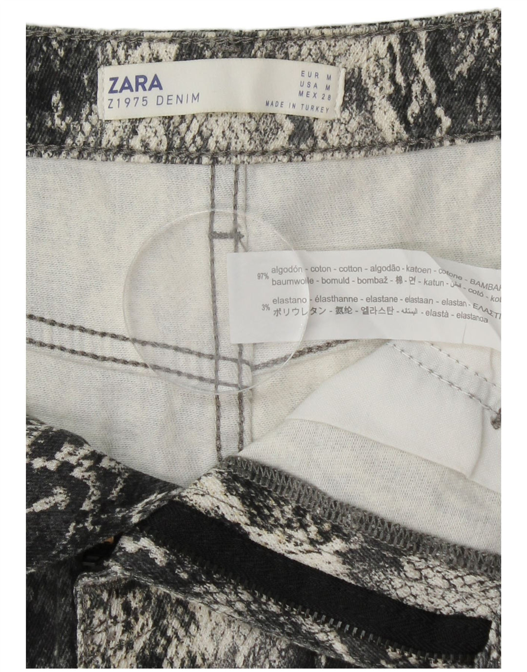 Minigonna ZARA da donna media W30 in cotone con stampa animalier grigia