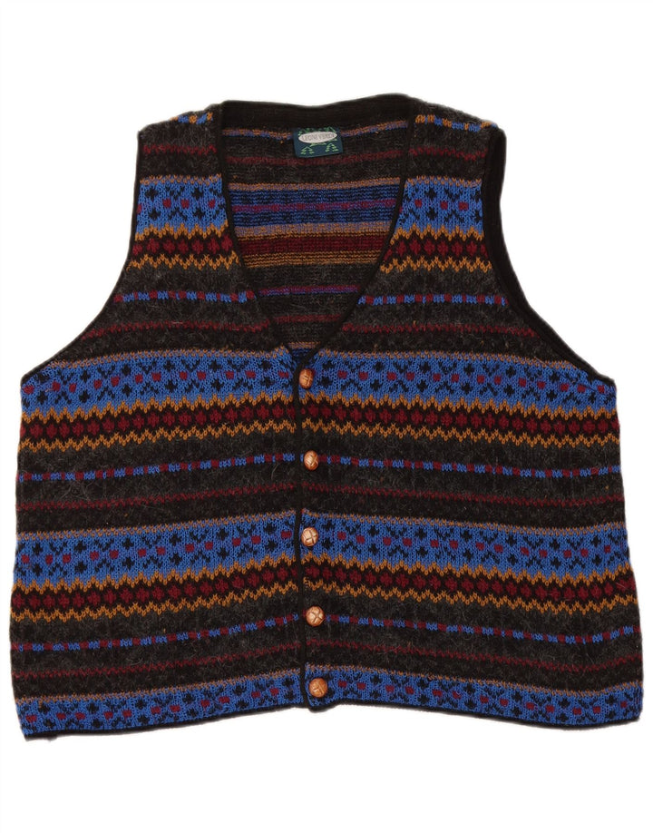 Gilet vintage da uomo in maglia grande geometrico multicolore