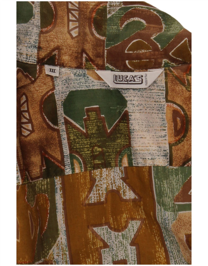 Camicia vintage da uomo a maniche corte medio kaki geometrico