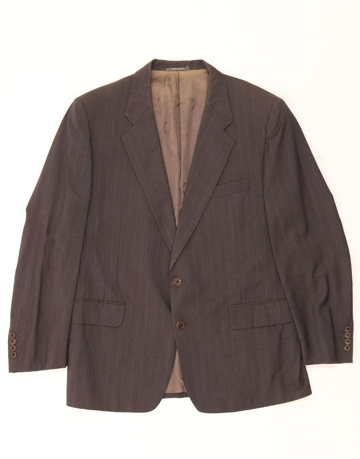 TRUSSARDI Mens 2 Button Blazer Jacket IT 54 2XL Grey Pinstripe Virgin Wool Vintage Trussardi and Second-Hand Trussardi from Messina Hembry 