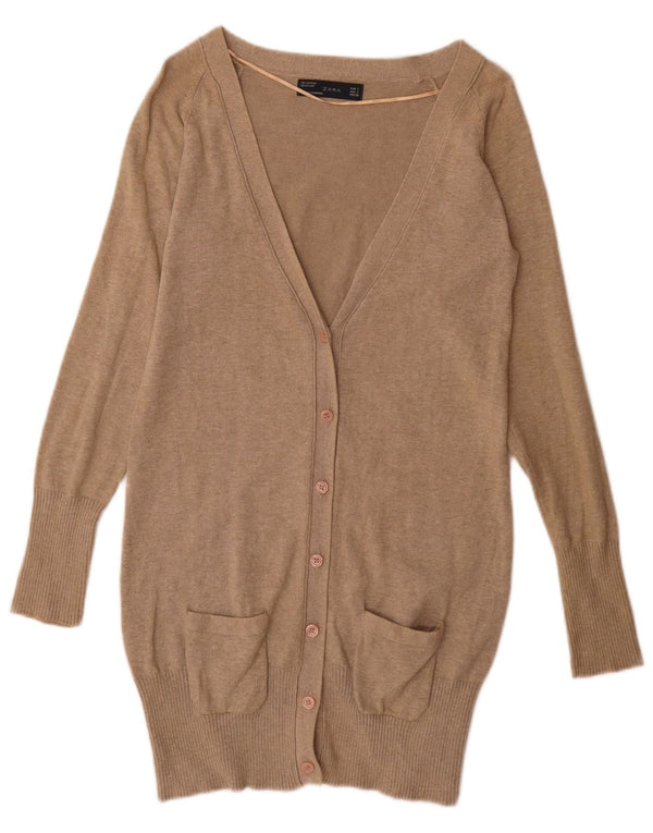 Maglione cardigan lungo da donna Zara UK 10 piccolo cotone beige