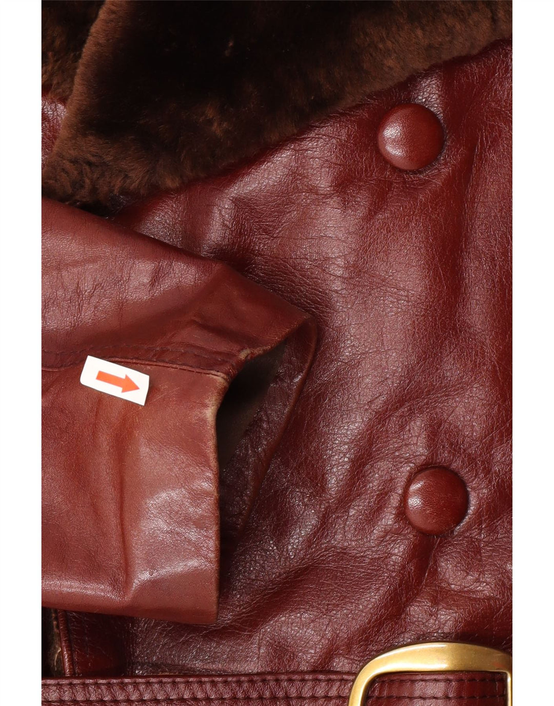 Cappotto vintage in pelle shearling da uomo UK 38 Pelle marrone medio